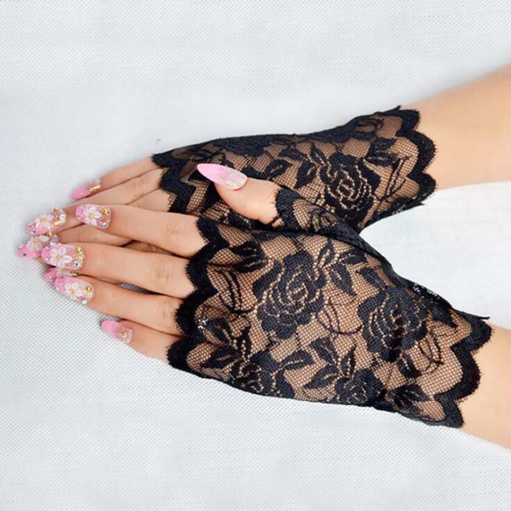 Long Fingerless Womens Sexy Lace Gloves Ladies Half Finger Fishnet Mesh Gloves