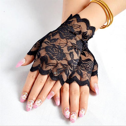 Long Fingerless Womens Sexy Lace Gloves Ladies Half Finger Fishnet Mesh Gloves