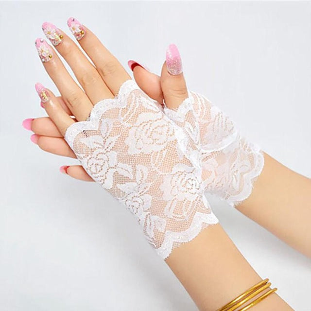 Long Fingerless Womens Sexy Lace Gloves Ladies Half Finger Fishnet Mesh Gloves