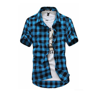 Men Summer Fashion Plaid Shirt Mens Checkered Shirts Short Sleeve Shirt Men Wear