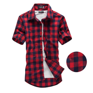 Men Summer Fashion Plaid Shirt Mens Checkered Shirts Short Sleeve Shirt Men Wear