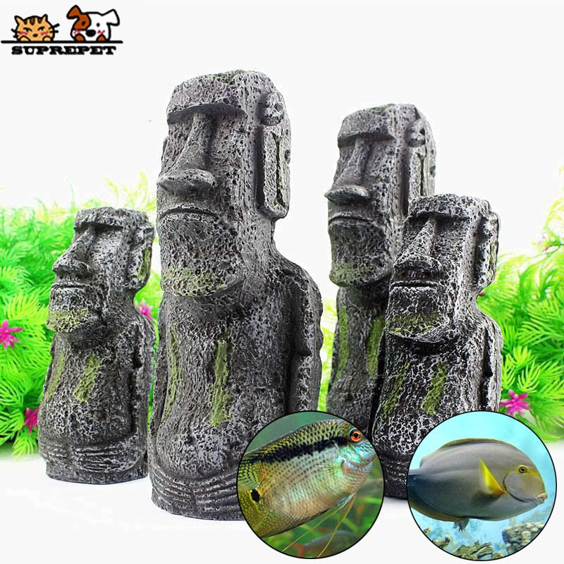 Ancient Moai Mystery Stone Landscape Aquarium Decoration Fish Tank Ornament Aquarium Accessories Fish Tank Accessories