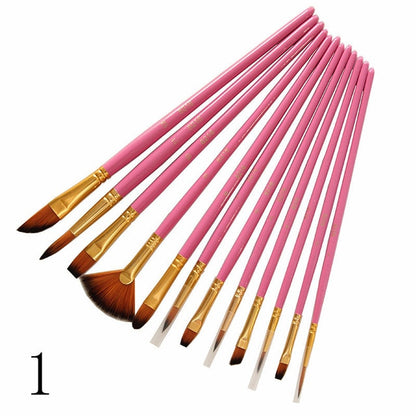 12Pcs Nylon Art Brushes Watercolor Painting Brush Variety Style Wooden Handle Oil Acrylic Painting Brush Pen Art Supplies