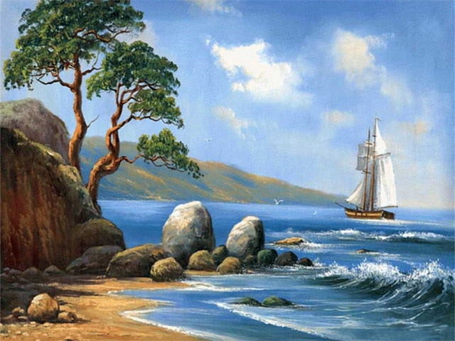 Paint By Numbers Scenery Pictures Oil Drawing By Numbers Ship Home Decoration Full Set Coloring By Numbers 50x40cm