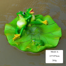 Load image into Gallery viewer, Resin Floating Bamboo raft Frog Statue duck Sculpture Outdoor Garden Pond Decorative Home  Fish Tank Garden Decor Desk Ornament
