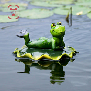 Resin Floating Bamboo raft Frog Statue duck Sculpture Outdoor Garden Pond Decorative Home  Fish Tank Garden Decor Desk Ornament