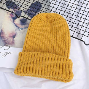 Winter Solid Color Wool Knit Beanie Women Fashion Casual Hat Warm Female Soft Thicken Hedging Cap Slouchy Bonnet Ski