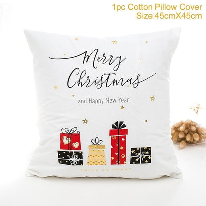 45x45cm Cotton Linen Merry Christmas Cover Cushion Christmas Decor for Home Happy New Year Decor 2021