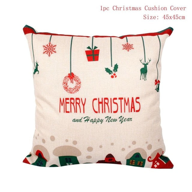 45x45cm Cotton Linen Merry Christmas Cover Cushion Christmas Decor for Home Happy New Year Decor 2021