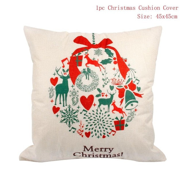 45x45cm Cotton Linen Merry Christmas Cover Cushion Christmas Decor for Home Happy New Year Decor 2021