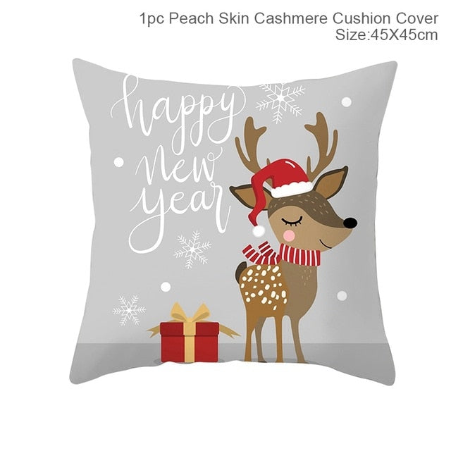 45x45cm Cotton Linen Merry Christmas Cover Cushion Christmas Decor for Home Happy New Year Decor 2021