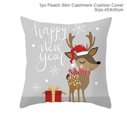 45x45cm Cotton Linen Merry Christmas Cover Cushion Christmas Decor for Home Happy New Year Decor 2021