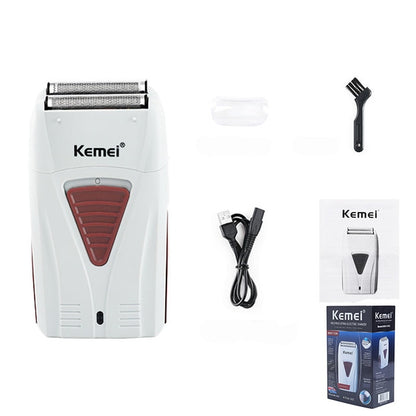 Kemei 3382 Barber Finish Electric Shaver for Men USB Cordless Rechargeable Beard Razor Reciprocating Foil Mesh Shaving Machine