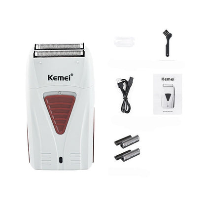 Kemei 3382 Barber Finish Electric Shaver for Men USB Cordless Rechargeable Beard Razor Reciprocating Foil Mesh Shaving Machine