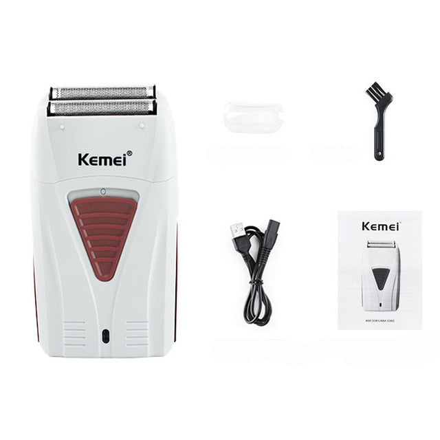 Kemei 3382 Barber Finish Electric Shaver for Men USB Cordless Rechargeable Beard Razor Reciprocating Foil Mesh Shaving Machine