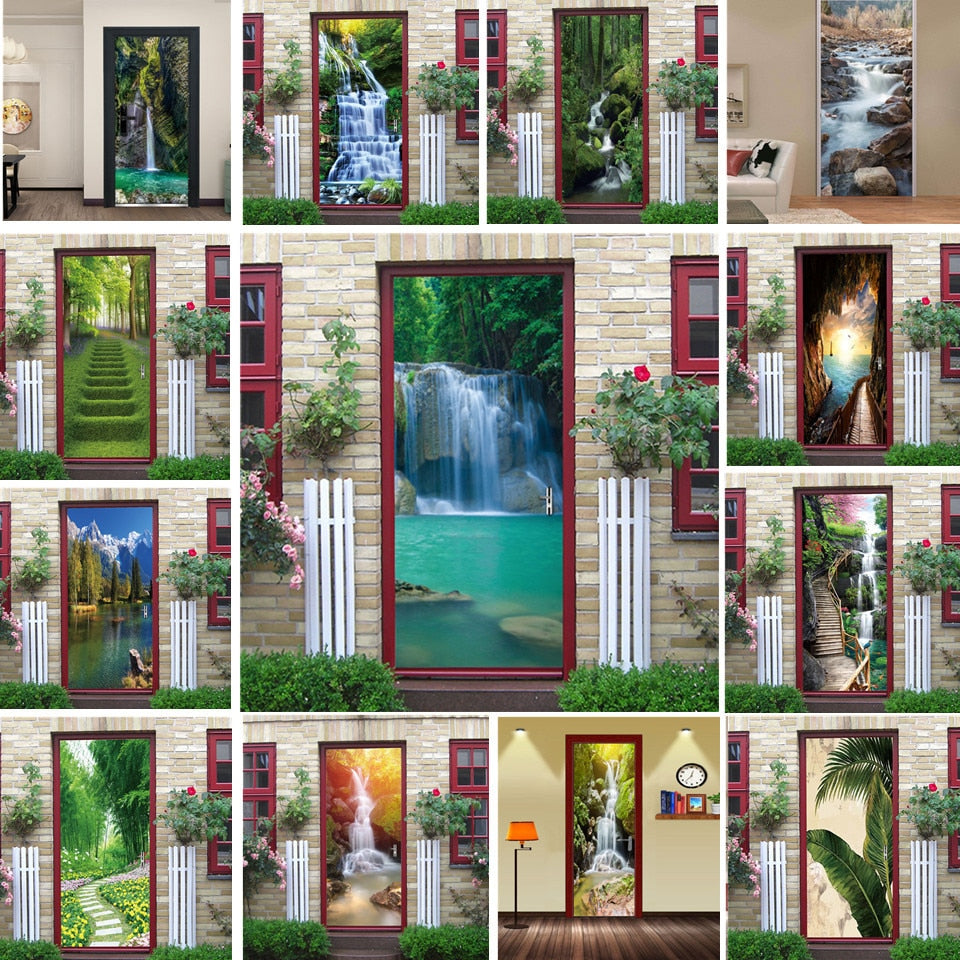 DIY Self-adhesive Natural Scenery Door Wallpaper Home Decor Waterproof Removable Poster Stickers on the Doors Wall Decal