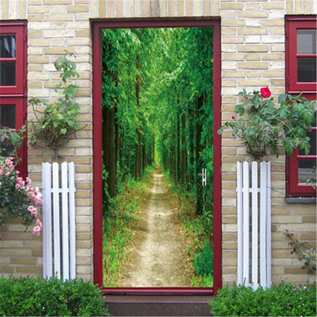 DIY Self-adhesive Natural Scenery Door Wallpaper Home Decor Waterproof Removable Poster Stickers on the Doors Wall Decal