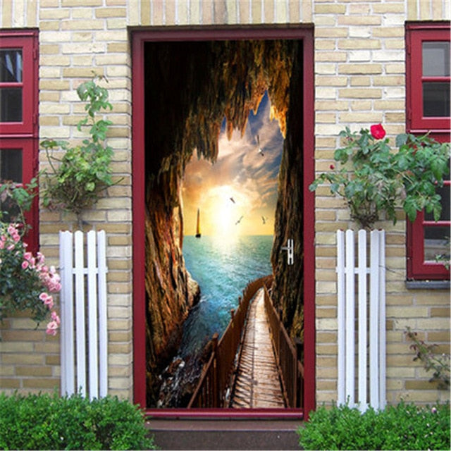 DIY Self-adhesive Natural Scenery Door Wallpaper Home Decor Waterproof Removable Poster Stickers on the Doors Wall Decal