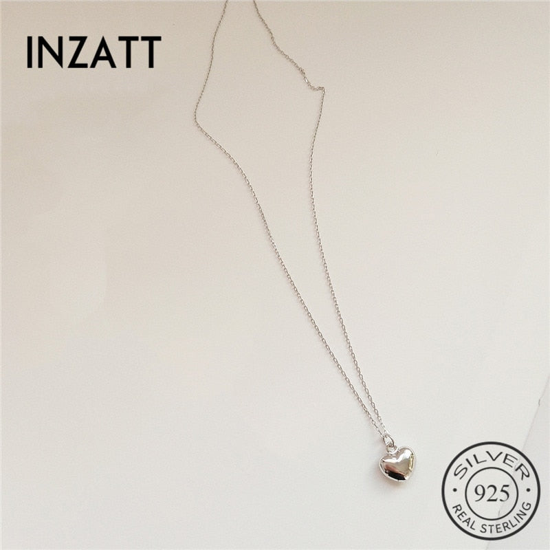 INZATT Classic Real 925 Sterling Silver Heart Pendant Necklaces For Women Anniversary Party Fine Jewelry Gold Color