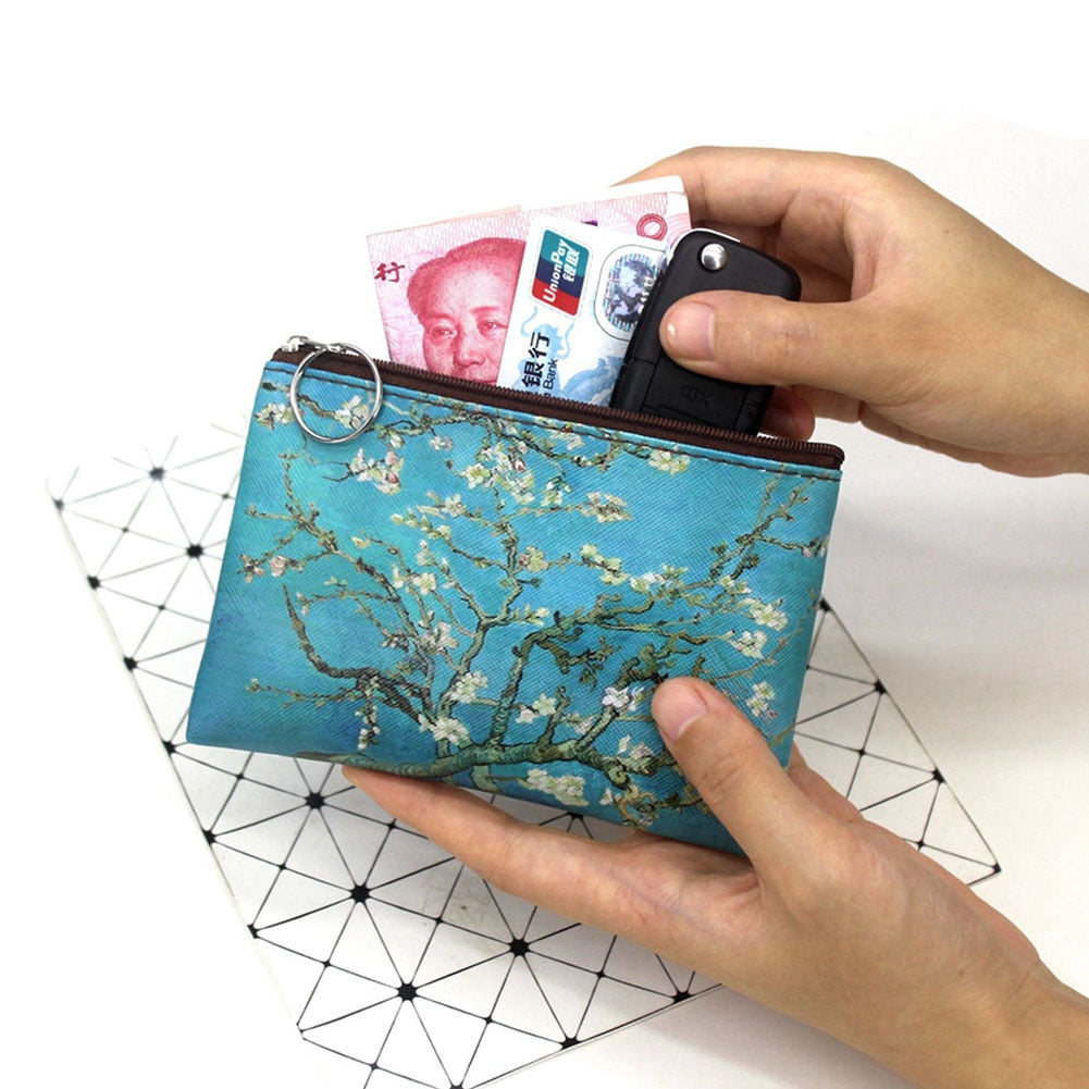 1 Pcs Mini Vintage Oil Painting Coin Purse Women Girls Fashion Printed Wallet Lipstick Portable Money Purse Pocket Bag