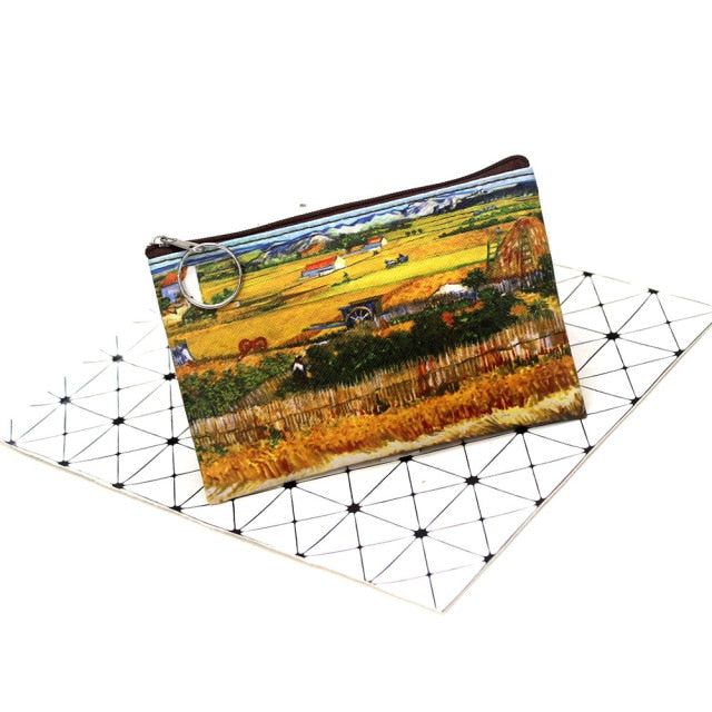 1 Pcs Mini Vintage Oil Painting Coin Purse Women Girls Fashion Printed Wallet Lipstick Portable Money Purse Pocket Bag