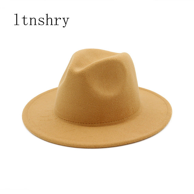 Womens Felt Hat Fedoras Big Brim Hats For Women British Style Vintage Church Hats Lady Flat Brim Fedoras