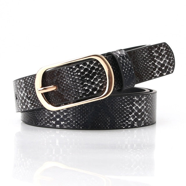 Vintage Snake Leopard Print Belt for Women Black Fashion Waist Leather Belt for Lady Female Waistband Belts