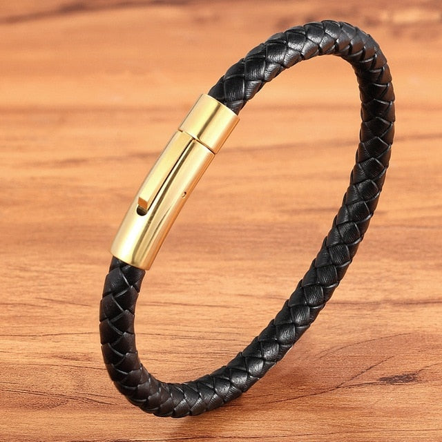 Unisex Genuine Leather Bracelet Multi-Color Style Stainless Steel Design Button Clasp Cool Simple Look Great Gift