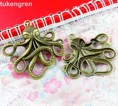 10pcs Octopus Charms DIY Jewelry Making Pendant Fit Bracelets Necklaces  Handmade Crafts Antique Silver Plated Bronze Charm