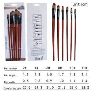 Art Model Paint Nylon Hair Acrylic Oil Watercolor Drawing Art Supplies Brown 6 Pcs Painting Craft Artist Paint Brushes Set