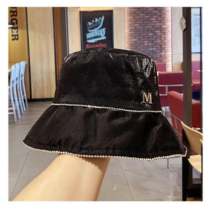 Pearlescent fabric Rhinestone chain leisure lady bucket cap women fashion hat