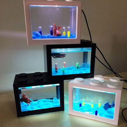 USB Mini Aquarium Fish Tank With LED Lamp Light Betta Fish Fighting Cylinder