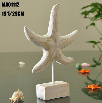 Mediterranean Style Wood Crafts Home Decoration Accessories Wooden Crafts Starfish Conch Hippocampus Wood Carving Marine Decor