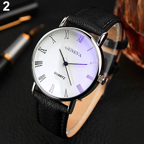 Mens Analog Quartz Business Wrist Watch with Roman Numerals Faux Leather Band Casual Watch Choose Color