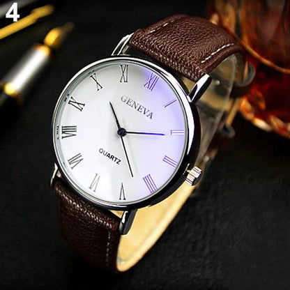 Mens Analog Quartz Business Wrist Watch with Roman Numerals Faux Leather Band Casual Watch Choose Color