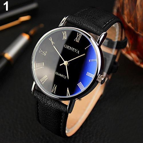 Mens Analog Quartz Business Wrist Watch with Roman Numerals Faux Leather Band Casual Watch Choose Color