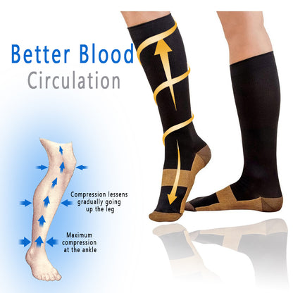 1 Pair Unisex Anti Fatigue Copper Compression Socks Women Men Pain Relief Knee High Stockings