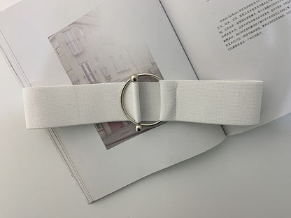 Black Belts for Women Simple Round Buckle Decoration Waist Ladies Band Fashion Dress Rice White