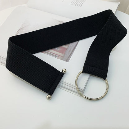 Black Belts for Women Simple Round Buckle Decoration Waist Ladies Band Fashion Dress Rice White