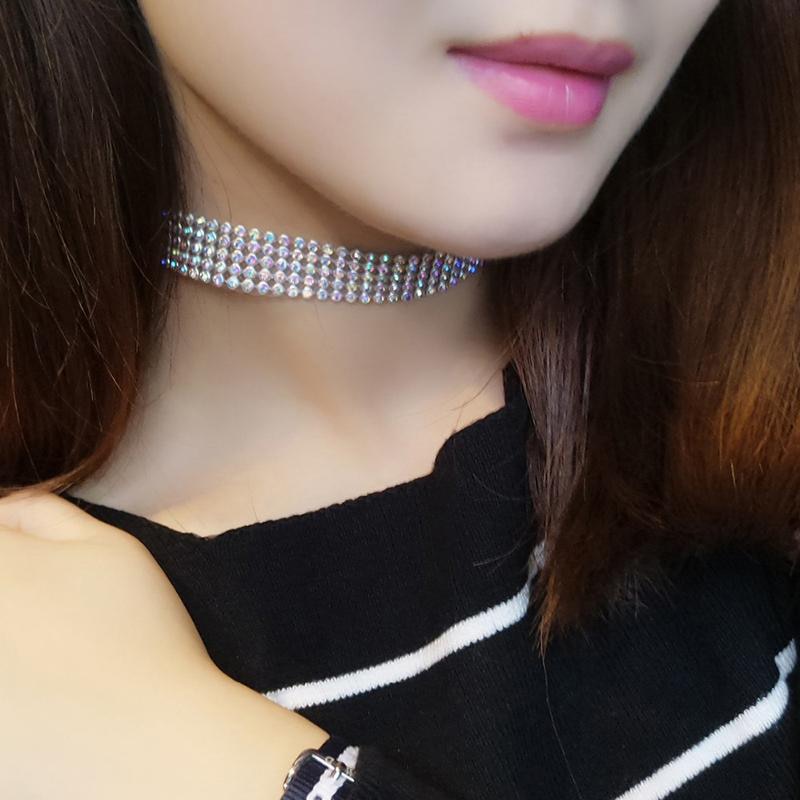 Crystal Choker Rhinestone Necklace Women Jewelry Accessories Silver Color Chain Punk Gothic Chokers Collier