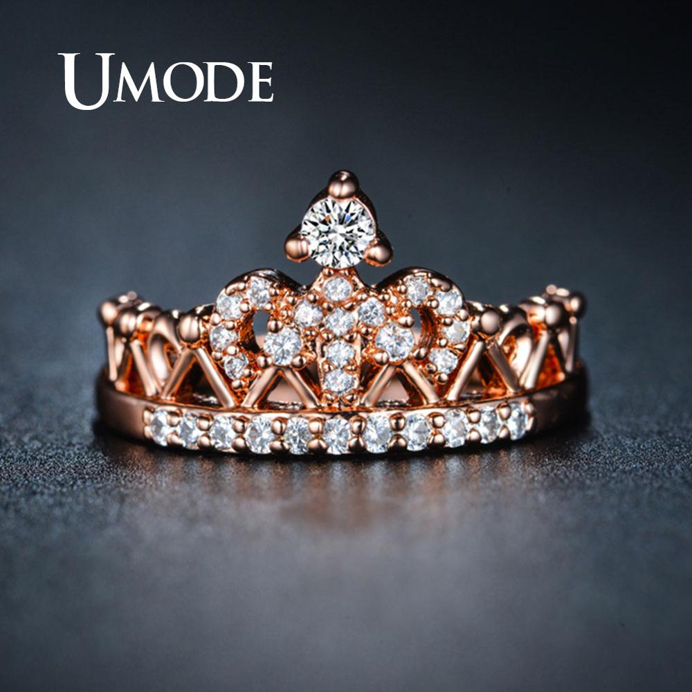 Zirconia Rose Gold Crown Rings for Women Cubic Promise Rings Fashion Luxury Wedding Engagement Jewelry Accessories