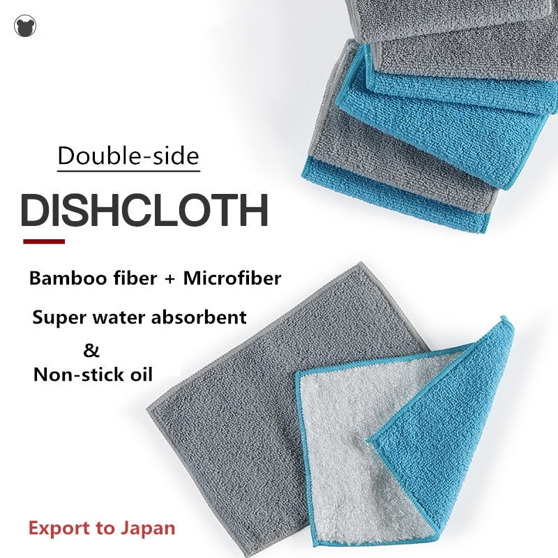 5-pcs Microfiber double-sided absorbent rag cleaning cloth antibacterial bamboo fiber dishcloth kitchen napkin