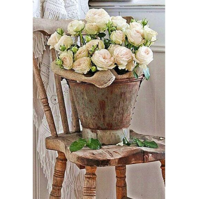 Flower Chair Scenery 5D Diamond Painting DIY Full Drill Square Round Diamonds Arts Crafts Embroidery Rhinestone Painting Home Decoration