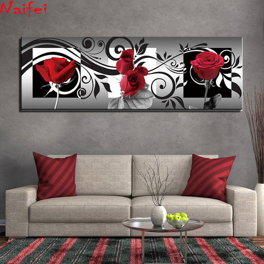 Wide-panel Red Roses with Black & White background 5D Diamond Painting Kit Full AB Drills Kits for Adults Kids DIY Mosaic Cross Stitch Pattern Handmade Embroidery Kits Wall Décor