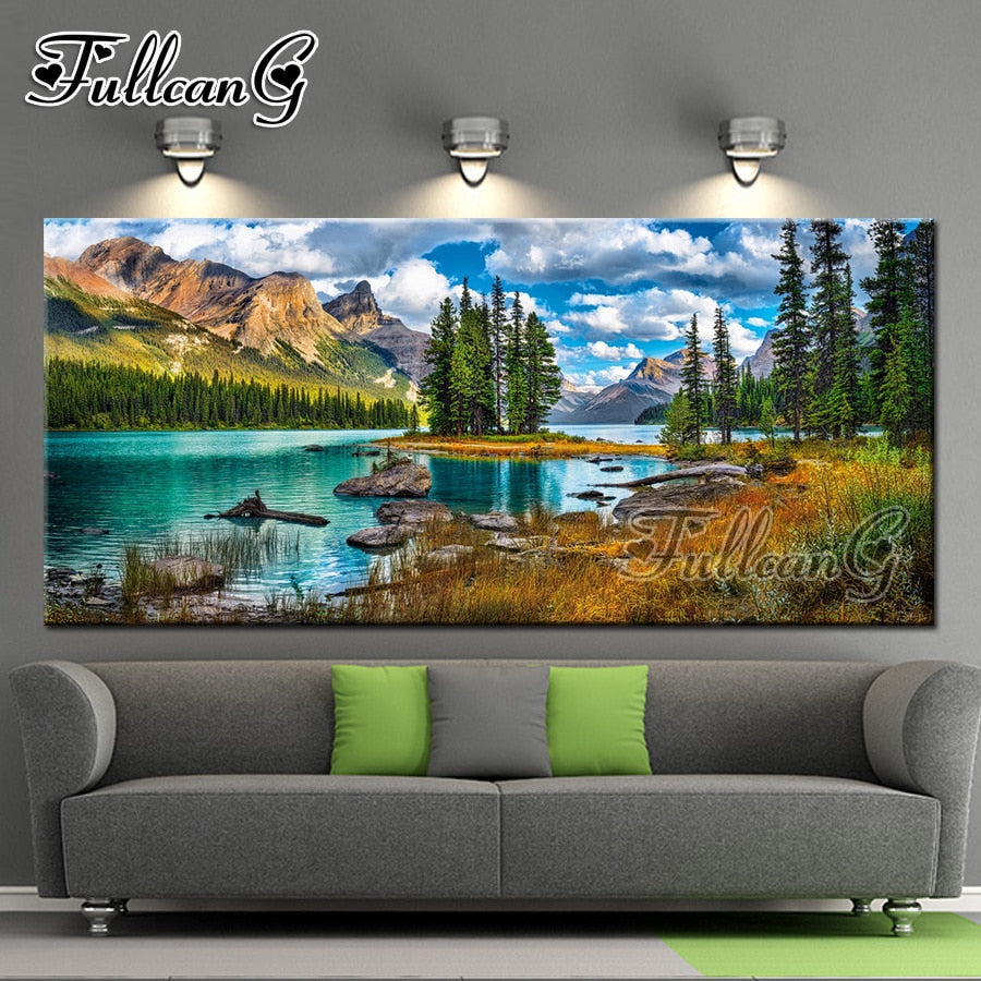 Wide-panel Mountain Lake Landscape 5D Diamond Painting Kit DIY Full Drill Select Square Round Diamonds Arts Crafts Embroidery Rhinestone Paintings Home Décor