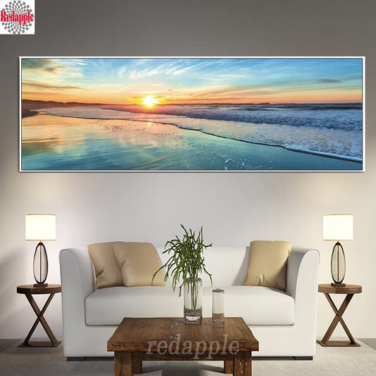 Wide-panel Sunset Seascape 5D Diamond Painting Kits Round or Square Full Drill Acrylic Diamonds Embroidery Cross Stitch for Home Wall Decoration