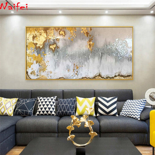 Wide-panel Gold Gray White Abstract 5D Crystal Art Paintings Decorative DIY Home Decoration Round Square Inlay Diamonds Do It Yourself Project ADHD Therapy