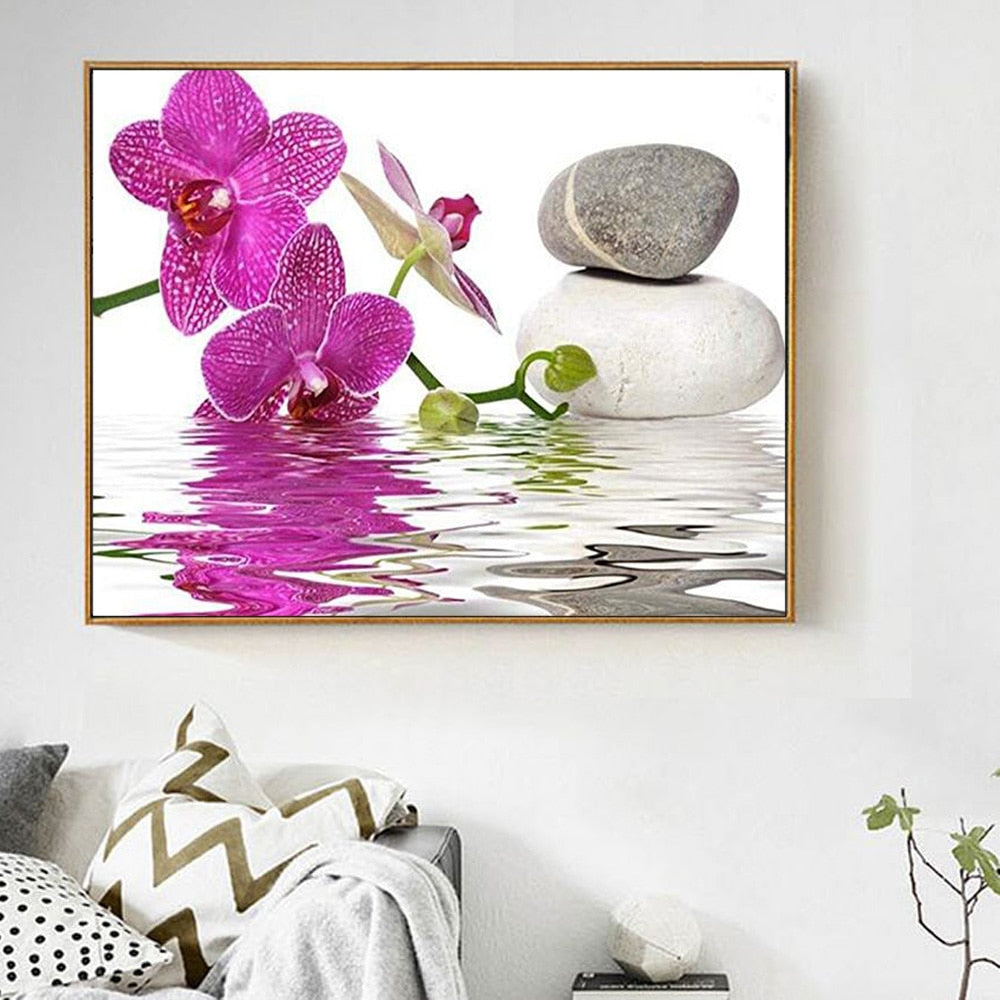 Orchid Scenery 5D Crystal Paintings Decorative DIY Home Decoration Round Square Inlay Diamonds Do It Yourself Art Project Relaxation Therapy