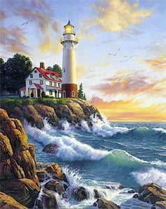 Lighthouse Scenery 5D Diamond Painting DIY Full Drill Square Round Diamonds Arts Crafts Embroidery Seascape Rhinestone Painting Home Decoration