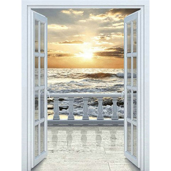 Door View Seascape 5D Diamond Paintings DIY Full Drill Square Round Diamonds Arts Crafts Embroidery Beach Rhinestone Paintings Home Decor